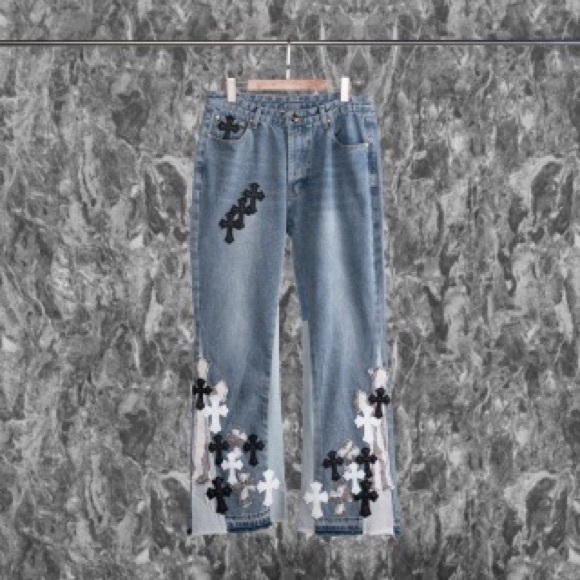 Stylish Blue Jeans with Black and White Embroidery - Picture 1 of 7